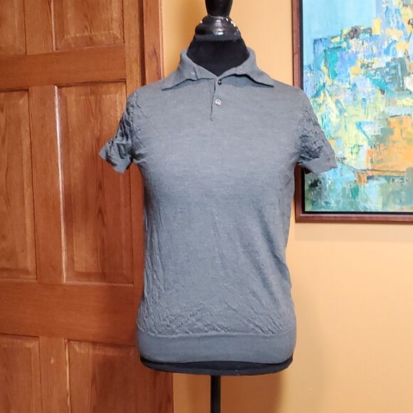 Suitsupply Green Short Sleeve Polo Sweater Women’s Sz S Crinkle Merino Wool - Picture 1 of 8